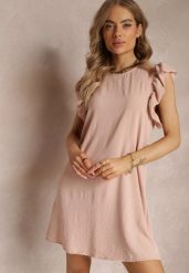 Różowa Sukienka Mini o Pudełkowym Kroju z Falbankami Ansha. Czerwone sukienki damskie Renee, bez wzorów, z tkaniny, bez ramiączek. W wyprzedaży za 55.99 zł.