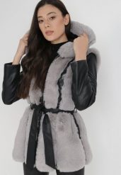 Czarno-Szara Kurtka Oro. Czarne kurtki damskie Born2be, xl, bez wzorów. Za 129.99 zł.