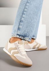 Beżowe Sneakersy w Stylu Klasycznych Tenisówek z Przeszyciami Velluria. Brązowe obuwie sportowe damskie Born2be, na lato, z jeansu, bez zapięcia, tenisowe. Za 89.99 zł.