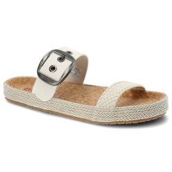 Klapki damskie Big Star, materiał syntetyczny z regulowanym paskiem zapinanym na klamrę profilowaną wkładką, białe, JJ274729. Białe klapki damskie Big Star, bez wzorów, z materiału, bez obcasa, bez zapięcia. Za 99.00 zł.