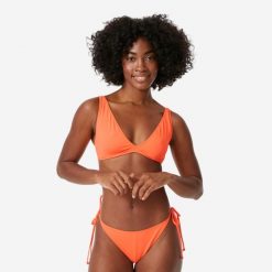 Góra stroju kąpielowego Roxy trójkąt. Brązowe bikini Roxy, bez wzorów, z materiału. Za 79.99 zł.
