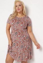 Pomarańczowa Sukienka Mini z Wiskozy o Rozkloszowanym Fasonie Boho Aiselle. Brązowe sukienki damskie Born2be, bez wzorów, z wiskozy, boho, bez ramiączek. Za 59.99 zł.