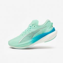 Buty do biegania damskie Puma Deviate Nitro 3. Zielone obuwie sportowe damskie Puma, z materiału, bez zapięcia, do biegania. Za 699.99 zł.