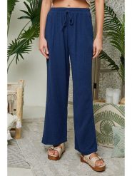 Lin Passion Lniane spodnie w kolorze granatowym rozmiar: 40/42. Niebieskie spodnie materiałowe damskie Lin Passion, bez wzorów, ze lnu. Za 113.99 zł.