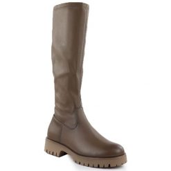 Kozaki damskie na platformie khaki Potocki 25-12729. Brązowe kozaki damskie POTOCKI, ze skóry ekologicznej, bez obcasa, na platformie, bez zapięcia. Za 209.99 zł.