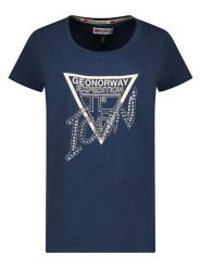 Geographical Norway Koszulka "Jalimar" w kolorze granatowym rozmiar: L. Niebieskie bluzki damskie Geographical Norway, l, bez wzorów, bez kołnierzyka, bez ramiączek. Za 52.67 zł.