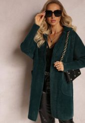 Ciemnozielony Płaszcz z Bawełną Oversize Brumisia. Zielone płaszcze damskie Renee, na zimę, bez wzorów, z bawełny, bez kaptura. Za 159.99 zł.