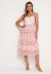 Różowa Plisowana Sukienka na Ramiączkach z Gumką w Talii Cerasea. Czerwone sukienki damskie Born2be, bez wzorów, eleganckie, bez ramiączek. Za 229.99 zł.