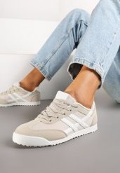 Beżowe Sneakersy na Płaskiej Podeszwie z Geometrycznym Wzorem Rivmi. Brązowe obuwie sportowe damskie Renee, z jeansu, bez zapięcia. Za 74.99 zł.