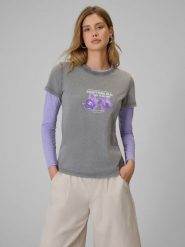 4F T-shirt regular z nadrukiem damski - szary L. Szare koszulki sportowe damskie 4F, l, bez wzorów, z bawełny, bez ramiączek. Za 79.99 zł.