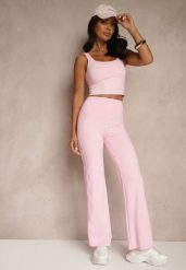 Różowe Legginsy High Waist z Szeroką Gumką w Pasie Idalania. Czerwone legginsy damskie Renee, m, bez wzorów, z jeansu. Za 44.99 zł.