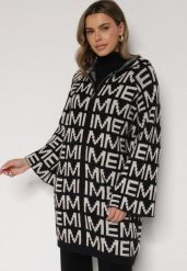 Czarno-Biały Rozpinany Kardigan z Kapturem z Motywem Liter Belletusa. Czarne kardigany damskie Born2be, l, bez wzorów, z jeansu. Za 119.99 zł.