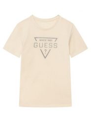 Guess T-Shirt L6RI30 I3Z14 Beżowy Regular Fit. Brązowe t-shirty i koszulki chłopięce Guess, z aplikacjami, z bawełny, bez kołnierzyka, bez ramiączek. Za 119.99 zł.