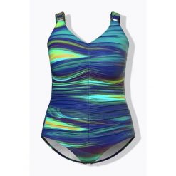 Damski Kostium kąpielowy marszczenie miękkie miseczki. Niebieskie stroje jednoczęściowe Ulla Popken, bez wzorów, z elastanu. Za 239.99 zł.