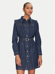 Morgan Sukienka jeansowa 251-RICOLI Granatowy Regular Fit. Niebieskie sukienki damskie Morgan, bez wzorów, z bawełny, bez ramiączek. Za 249.99 zł.