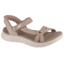 Sandały damskie, Slip-Ins: Go Walk Flex Sandal - Illuminate. Brązowe sandały damskie Skechers, bez wzorów, bez obcasa, bez zapięcia. Za 310.99 zł.