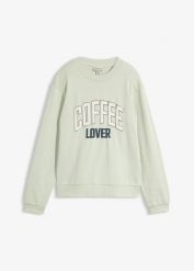 Bluza z czystej bawełny organicznej z wypukłym nadrukiem. Zielone bluzy damskie bonprix, bez wzorów, z bawełny, bez kaptura. Za 112.99 zł.
