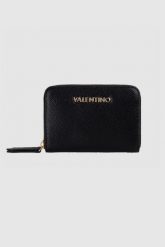 VALENTINO Zestaw czarny portfel damski z lusterkiem. Czarne portfele damskie Valentino by Mario Valentino, bez wzorów, ze skóry. W wyprzedaży za 299.99 zł.