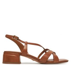 Sandały Tamaris. Brązowe sandały damskie Tamaris, bez wzorów, bez obcasa, na słupku, bez zapięcia. Za 299.99 zł.