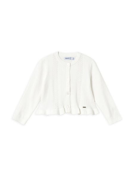 Mayoral Kardigan 1398 Écru Regular Fit. Swetry dziewczęce Mayoral, bez wzorów, z bawełny, bez kołnierzyka, bez ramiączek. Za 59.99 zł.