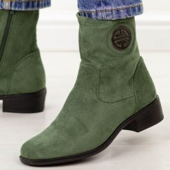 Zielone zamszowe botki damskie Jezzi asa198-28. Zielone botki damskie Jezzi, na jesień, z dzianiny, eleganckie, bez obcasa, na obcasie, bez zapięcia. Za 219.00 zł.