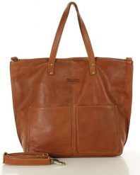 Torebka skórzana brązowa camelowa duża typu shopper - MARCO MAZZINI. Brązowe shopper bag bez wzorów, ze skóry, duże, bez dodatków. Za 386.99 zł.