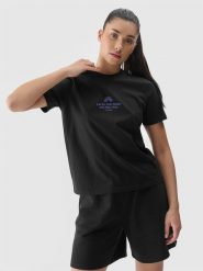 4F T-shirt regular z nadrukiem damski - czarny XS. Czarne t-shirty damskie 4F, xs, bez wzorów, z bawełny, bez kołnierzyka. W wyprzedaży za 29.99 zł.