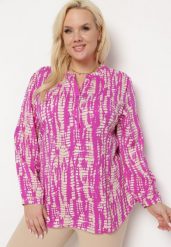 Fioletowo-Beżowa Bluzka z Abstrakcyjnym Printem Imitującym Łuski Krokodyla Lenntiana. Fioletowe bluzki damskie Born2be, l, bez wzorów, bez kołnierzyka, bez ramiączek. Za 69.99 zł.