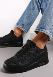 Czarne Sznurowane Sneakersy na Grubej Podeszwie Sayre. Czarne obuwie sportowe damskie Renee, ze skóry, przed kostkę, bez zapięcia. Za 89.99 zł.