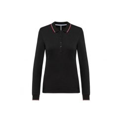 Damska koszulka polo pique z długim rękawem Kariban. Czarne koszulki damskie KARIBAN, bez wzorów, bez kołnierzyka, bez ramiączek. Za 142.50 zł.