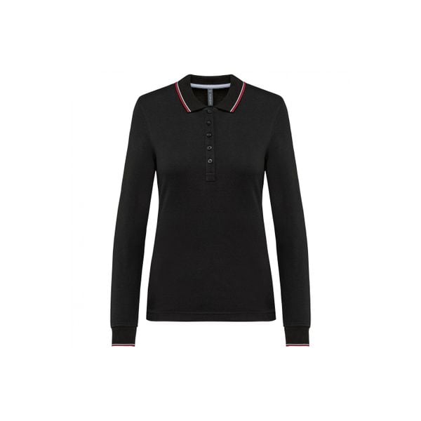 Damska koszulka polo pique z długim rękawem Kariban. Czarne koszulki damskie KARIBAN, bez wzorów, bez kołnierzyka, bez ramiączek. Za 142.50 zł.