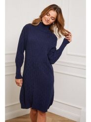 So Cachemire Sukienka dzianinowa "Eclose" w kolorze granatowym rozmiar: S. Niebieskie sukienki damskie So Cachemire, bez wzorów, z dzianiny, bez ramiączek. Za 131.74 zł.