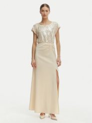 Rinascimento Sukienka wieczorowa CFC0020276002 Beżowy Slim Fit. Brązowe sukienki damskie Rinascimento, bez wzorów, z syntetyku, wizytowe, bez ramiączek. Za 799.99 zł.