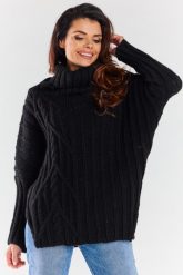 Sweter Oversize z Golfem - Czarny. Czarne golfy damskie Awama, uniwersalny, z materiału, bez kołnierzyka. Za 229.90 zł.