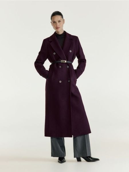 Płaszcz z wełną Bellandi - burgundowy. Czerwone płaszcze damskie Reserved, l, bez wzorów, z tkaniny, bez kaptura. Za 699.99 zł.