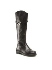 Sergio Bardi Kozaki WI16-A1013-06SB Czarny. Czarne kozaki damskie Sergio Bardi, ze skóry, bez obcasa, na płaskiej podeszwie, bez zapięcia. Za 299.99 zł.