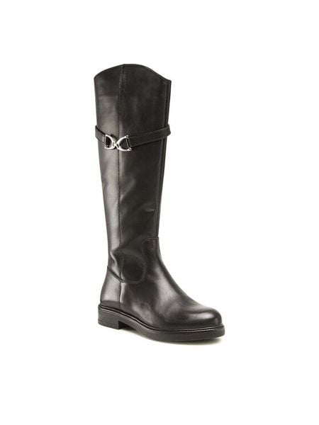 Sergio Bardi Kozaki WI16-A1013-06SB Czarny. Czarne kozaki damskie Sergio Bardi, ze skóry, bez obcasa, na płaskiej podeszwie, bez zapięcia. Za 299.99 zł.