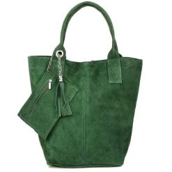 Shopperka skórzana VERA PELLE c. zielona T49. Zielone shopper bag bez wzorów, ze skóry, bez dodatków. Za 208.90 zł.