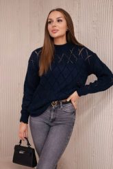 Sweter z półgolfem i wzorem w romby granatowy. Niebieskie swetry klasyczne damskie KESI, l, z wełny, bez kołnierzyka, plus size. Za 125.45 zł.