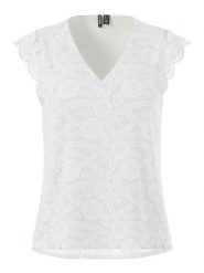 Pieces Bluzka "Olline" w kolorze białym rozmiar: M. Białe bluzki damskie Pieces, m, bez wzorów, z koronki, bez kołnierzyka, bez ramiączek. Za 82.99 zł.
