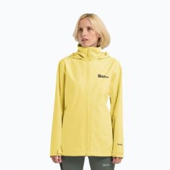 Kurtka przeciwdeszczowa damska Jack Wolfskin Trailtime 2L. Żółte kurtki damskie Jack Wolfskin, l, bez wzorów, bez kaptura. Za 409.99 zł.