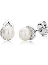 Revoni Złote kolczyki-wkrętki z diamentami i perłami rozmiar: onesize. Białe kolczyki damskie Revoni, z diamentem, złote. Za 904.99 zł.