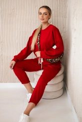 Komplet z wiskozy bluza + spodnie czerwony. Czerwone bluzy damskie Kesi Włoski, l, bez wzorów, z dresówki, bez kaptura. Za 342.93 zł.