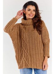 Awama Sweter w kolorze karmelowym rozmiar: onesize. Brązowe golfy damskie Awama, bez wzorów, ze splotem, bez ramiączek. Za 153.71 zł.