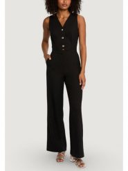 Morgan Kombinezon 252-PAMELI Czarny Regular Fit. Czarne sukienki damskie Morgan, bez wzorów, z syntetyku, bez ramiączek. Za 449.99 zł.