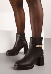 Bordowe Botki na Słupku z Ozdobną Elegancką Aplikacją Sewina. Czerwone botki damskie Born2be, biznesowe, bez obcasa, na obcasie, bez zapięcia. Za 149.99 zł.