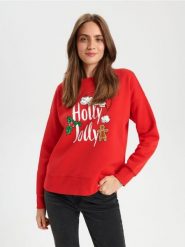 Bluza - czerwony. Czerwone bluzy damskie Sinsay, l, bez wzorów, z dzianiny, bez kaptura. Za 39.99 zł.