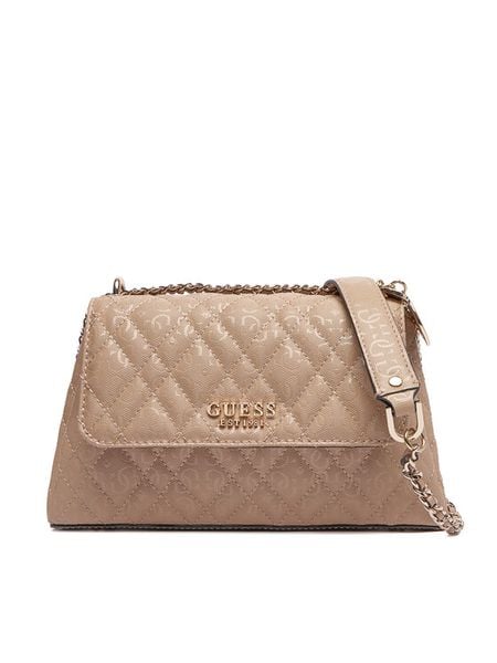 Guess Torebka Isemay HWGG96 28210 Beżowy. Brązowe listonoszki damskie Guess, z aplikacjami, ze skóry, bez dodatków. Za 639.99 zł.