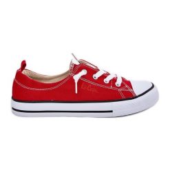Materiałowe Trampki Damskie Lee Cooper LCW-25-02-3298L Czerwone. Czerwone trampki damskie bez wzorów, z gumy, bez zapięcia. Za 310.42 zł.