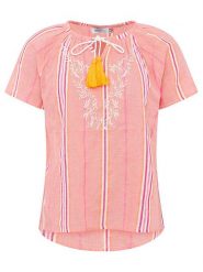 Zwillingsherz Bluzka "Summer Stripes" w kolorze koralowym rozmiar: S/M. Pomarańczowe bluzki damskie Zwillingsherz, m, z aplikacjami, z bawełny, bez kołnierzyka, bez ramiączek. Za 104.99 zł.